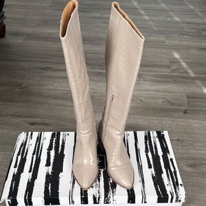 Dolce Vita Beige Croc-Embossed Over the Knee Boots